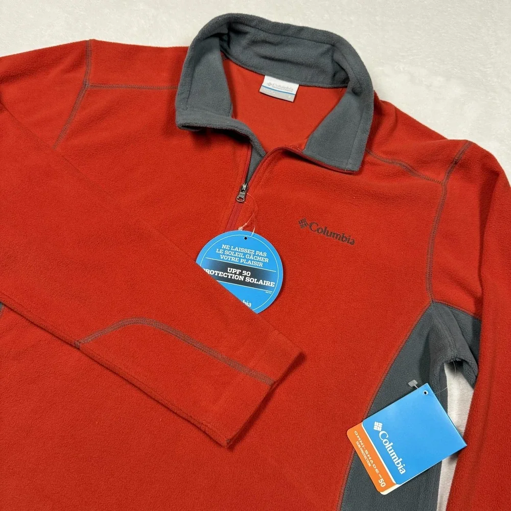 Columbia Klamath Range II Pullover Mens Small Red Gray Half Zip Fleece UPF 50‎